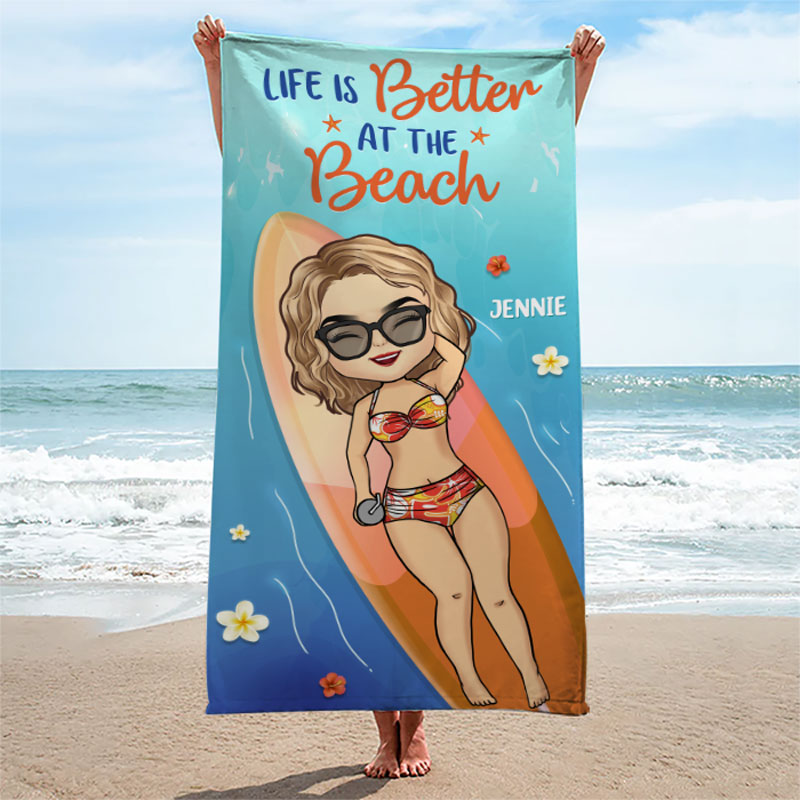 Custom Name Beach Girl Gifts for Women - Personalized Beach Towel