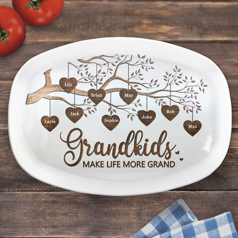 Custom Name Grandkids Family Tree Gifts for Grandparents - Personalized Platter
