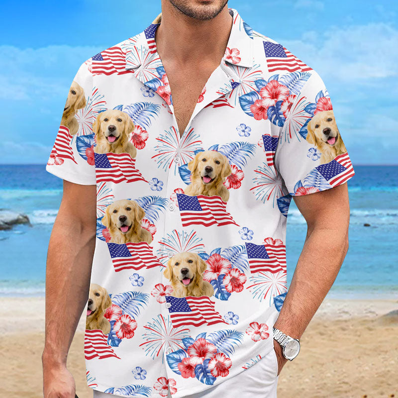 Custom Photo Roll Out Those Crazy Days Of Summer - Dog & Cat Personalized Custom Unisex Patriotic Tropical Hawaiian Aloha Shirt - Independence Day, 4th Of July, Summer Vacation Gift, Gift For Pet Owners, Pet Lovers