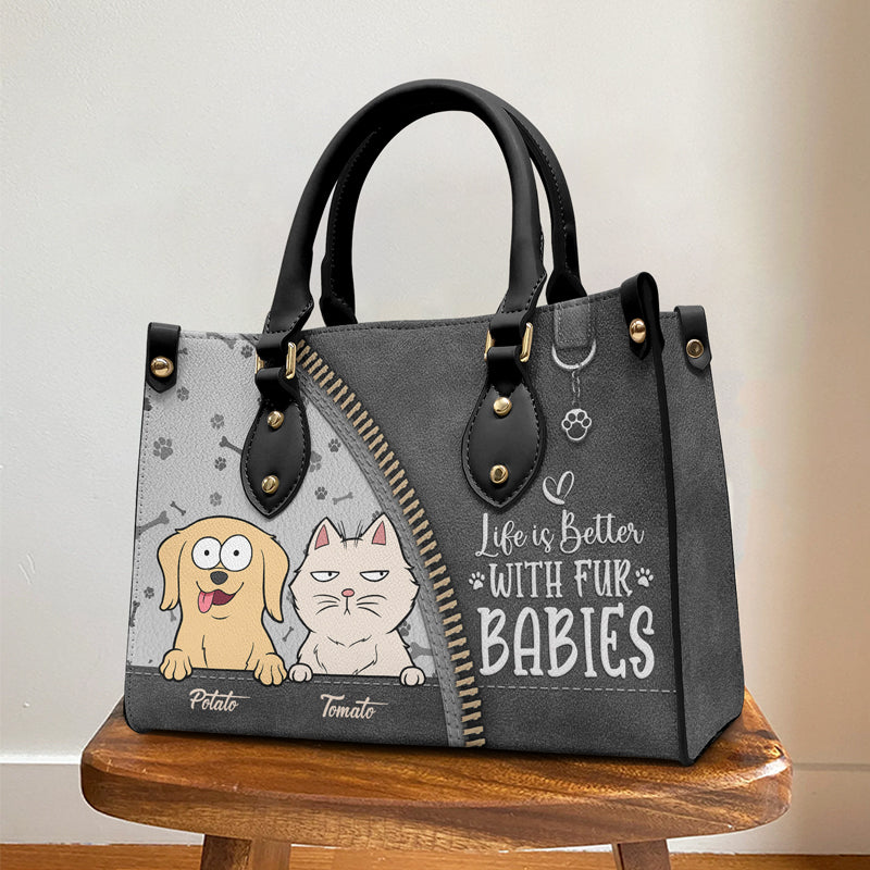 Custom Name Dog and Cat Gifts for Pet Lovers - Personalized Leather Handbag