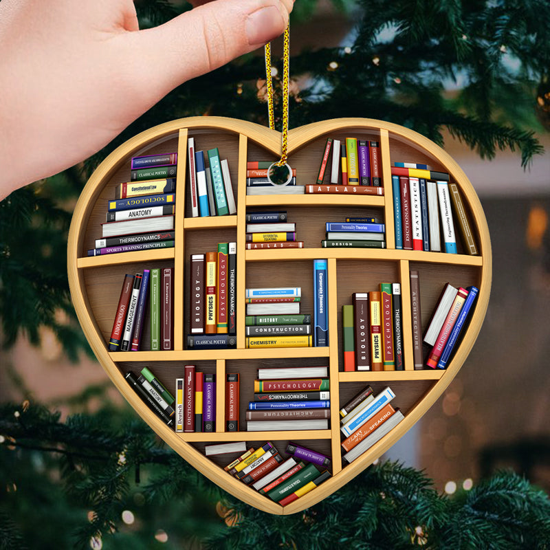 Heart-Shaped Bookshelf Christmas Ornament for Book Lovers - Ceramic Ornament