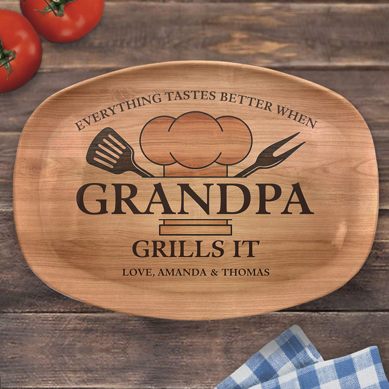 Custom Grandpa Grilling Family Gifts - Personalized Platter