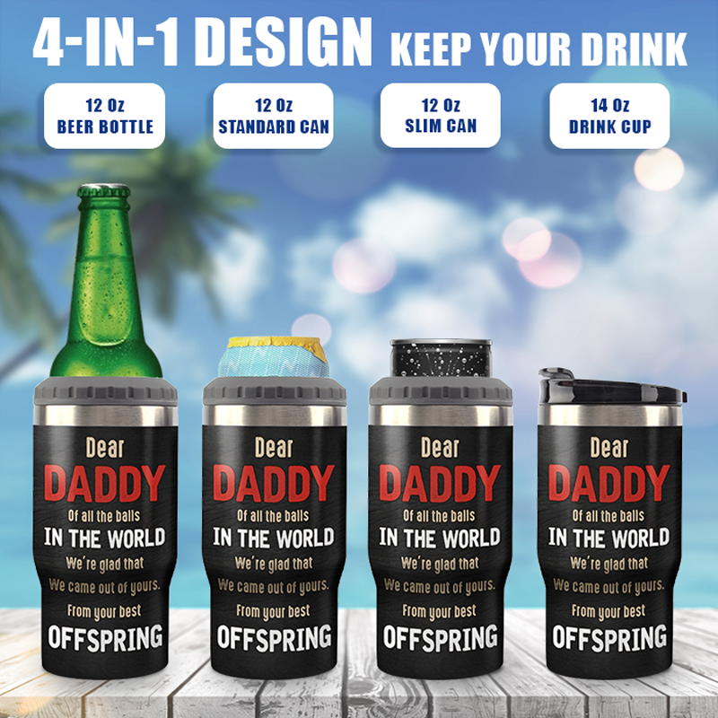 We’re Glad That We Came Out Of Yours - Family Personalized Custom Can Cooler - Father's Day, Birthday Gift For Dad