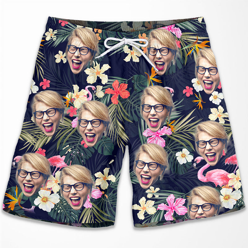 Custom Photo Tropical Couple Gifts - Personalized Couple Beach Shorts