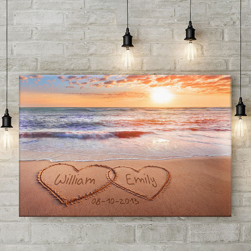 Custom Name Beach Sunset Couple Gifts - Personalized Canvas