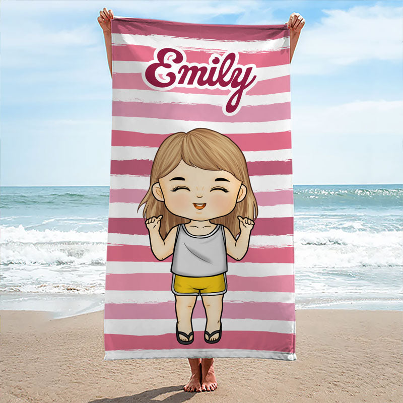 Happy Summer Beach - Family Personalized Custom Beach Towel - Summer Vacation Gift, Birthday Pool Party Gift For Family Members
