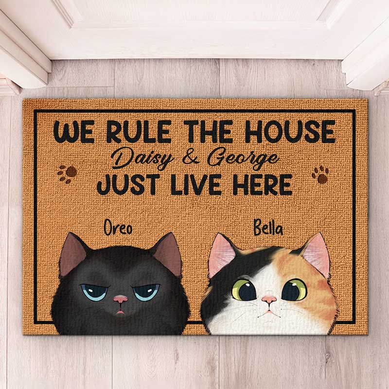 Custom Cat Name House Rules Gifts for Cat Lovers - Personalized Doormat
