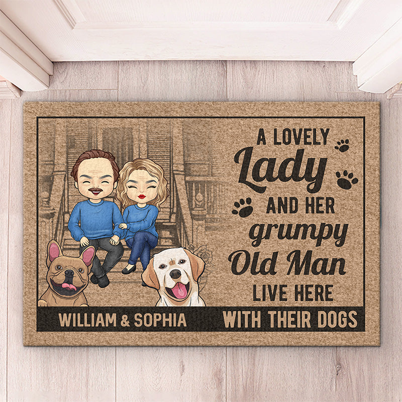 Custom Name Grumpy Couple Dog Lover Gifts - Personalized Doormat