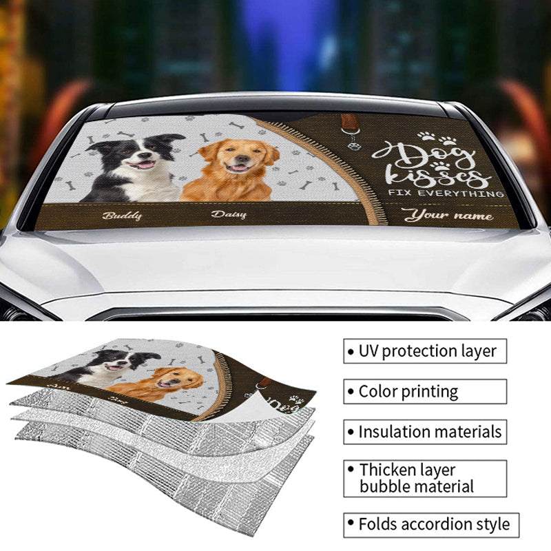 Custom Photo Dog Kisses Fix Everything Gifts for Dog Lovers - Personalized Auto Sunshade