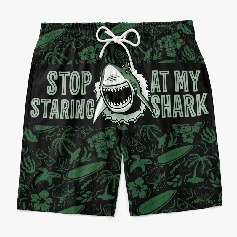 Stop Staring At My Cock - Funny Personalized Custom Tropical Hawaiian Aloha Men Beach Shorts - Summer Vacation Gift, Birthday Party Gift For Husband