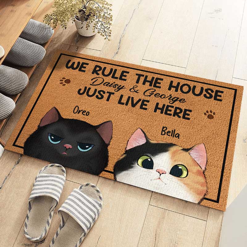 Custom Cat Name House Rules Gifts for Cat Lovers - Personalized Doormat