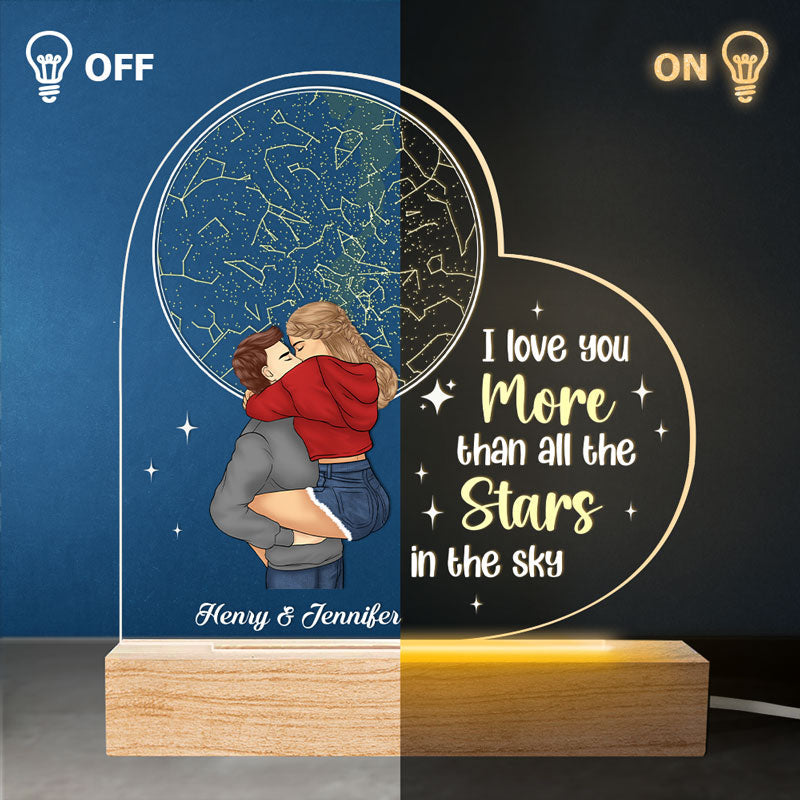 Love You More Than All The Stars - Couple Personalized Custom Heart Shaped 3D LED Light - Gift For Husband Wife, Anniversary