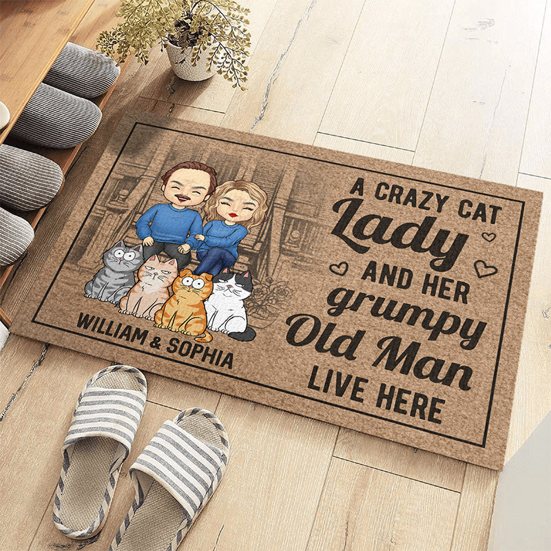 Custom Name Crazy Cat Couple Gifts - Personalized Doormat