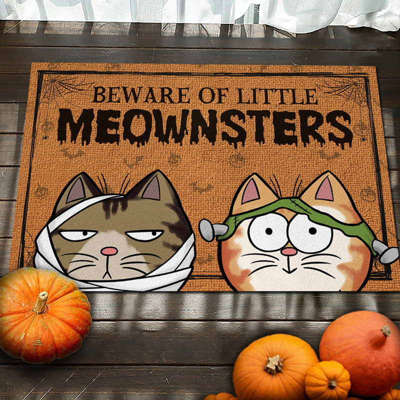 Halloween Cat Doormat with Beware of Little Meownsters Design