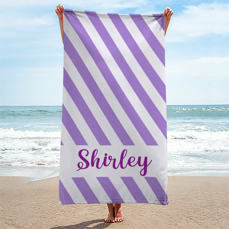 Custom Name Striped Beach Gifts for Women - Personalized Beach Towel