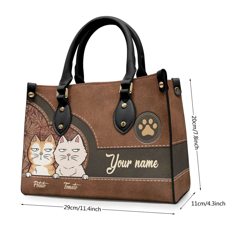 Custom Name Cat Lover Gifts - Personalized Leather Handbag