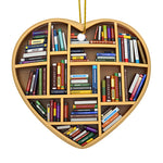 Heart-Shaped Bookshelf Christmas Ornament for Book Lovers - Ceramic Ornament