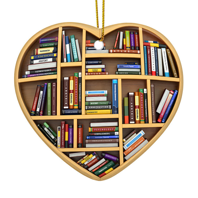 Heart-Shaped Bookshelf Christmas Ornament for Book Lovers - Ceramic Ornament