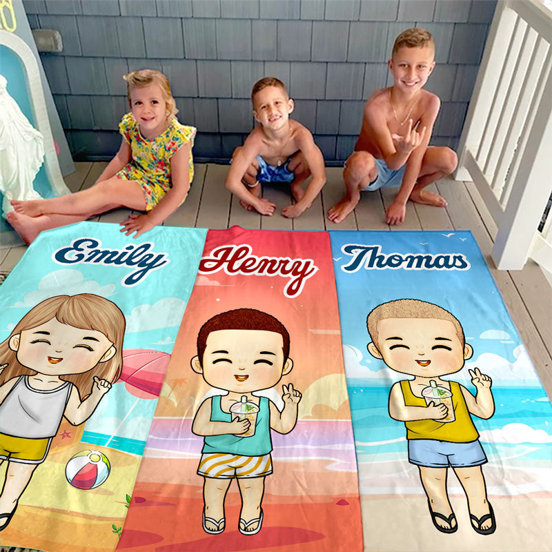 Beach Is The Best Place - Family Personalized Custom Beach Towel - Summer Vacation Gift, Birthday Pool Party Gift For Family Members