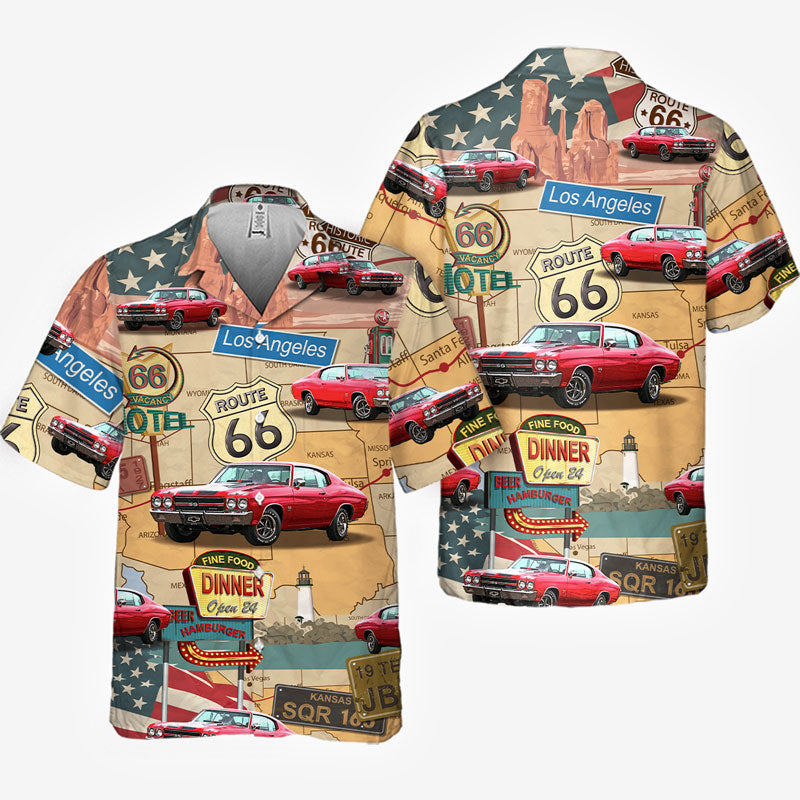 Route 66 Classic Car Road Trip Shirt - Hawaiian Shirt