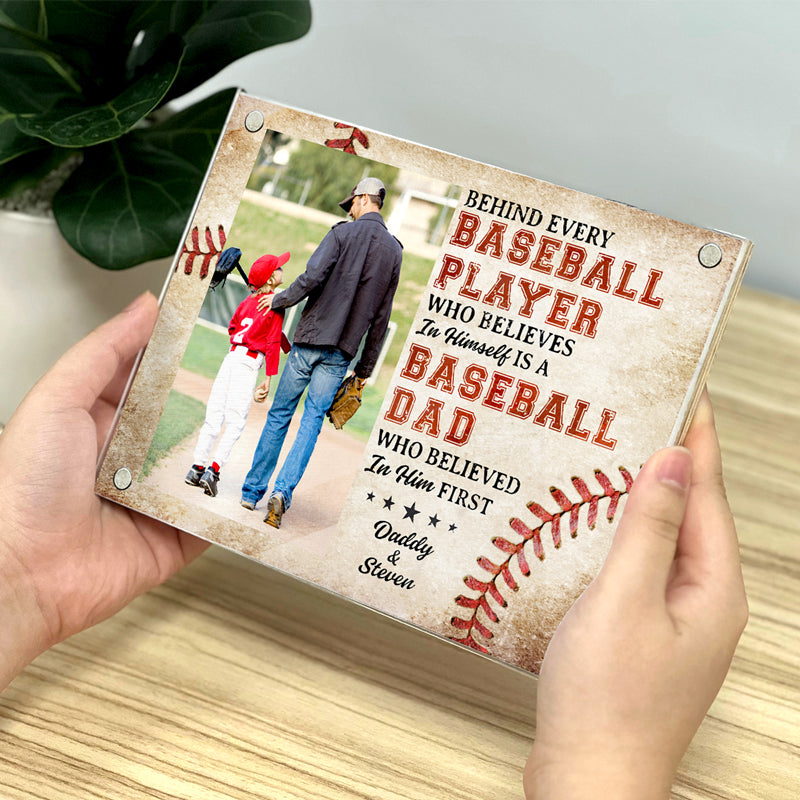 Custom Photo Behind Every Baseball Player - Family Personalized Custom Acrylic Magnetic Photo Frame - Gift For Family Members