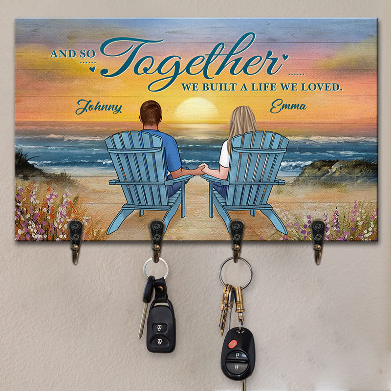 We Are Here, Together - Couple Personalized Custom Rectangle Shaped Key Hanger, Key Holder - Gift For Husband Wife, Anniversary