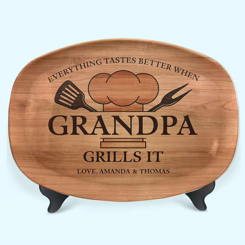 Custom Grandpa Grilling Family Gifts - Personalized Platter