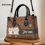 Custom Name Cat Lover Gifts - Personalized Leather Handbag
