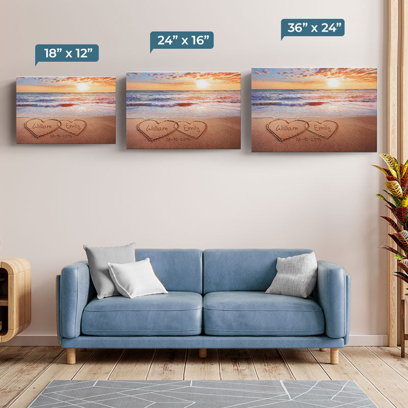 Custom Name Beach Sunset Couple Gifts - Personalized Canvas