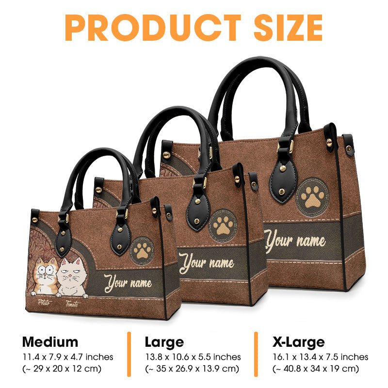 Custom Name Cat Lover Gifts - Personalized Leather Handbag
