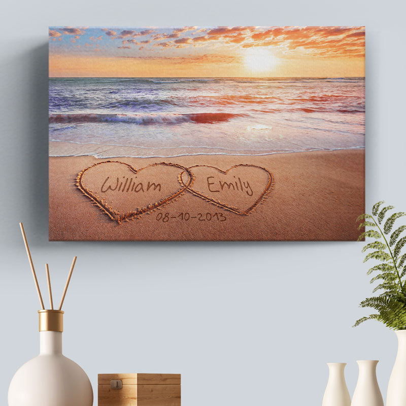 Custom Name Beach Sunset Couple Gifts - Personalized Canvas
