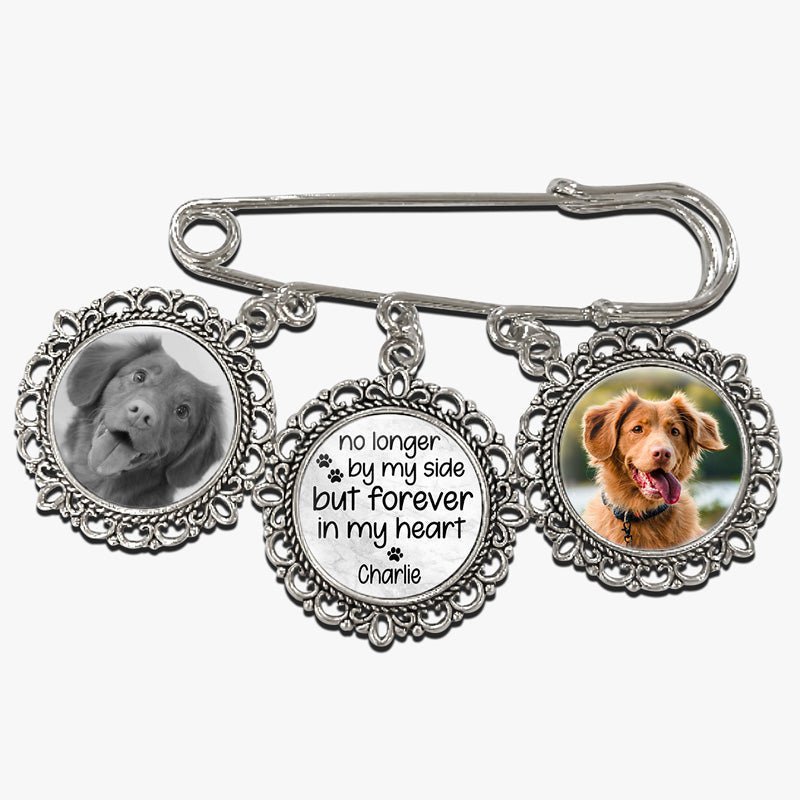 Custom Photo No Longer By My Side But Forever In My Heart - Memorial Personalized Custom Round Shaped Lapel Pin, Brooch - Sympathy Gift For Pet Owners, Pet Lovers
