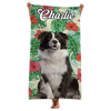 Custom Photo Tropical State Of Happiness - Dog & Cat Personalized Custom Beach Towel - Summer Vacation Gift, Gift For Family Members, Pet Owners, Pet Lovers
