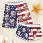 Custom Photo American Flag Couple Gifts - Personalized Couple Beach Shorts