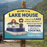 Custom Name Funny Lake House Pontoon Gifts for Couples - Personalized Wood Sign