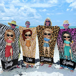 Custom Name Cartoon Girl Beach Gifts for Women - Personalized Beach Towel