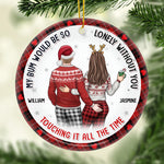 Custom Name Funny Bum Touching Christmas Gifts for Couples - Personalized Ceramic Ornament