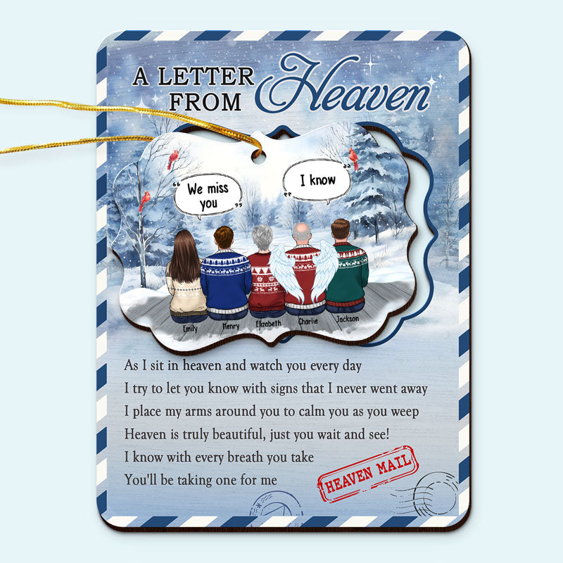 Heaven Mail - Memorial Personalized Custom Wooden Card With Pop Out Ornament - Christmas Gift, Sympathy Gift For Family Members