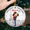 Our First Christmas - Couple Personalized Custom Ornament - Ceramic Round Shaped - Christmas Gift For Husband Wife, Anniversary