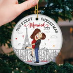 Custom Name First Christmas Married Couple Gifts - Personalized Ceramic Ornament