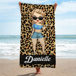 Custom Name Cartoon Girl Beach Gifts for Women - Personalized Beach Towel
