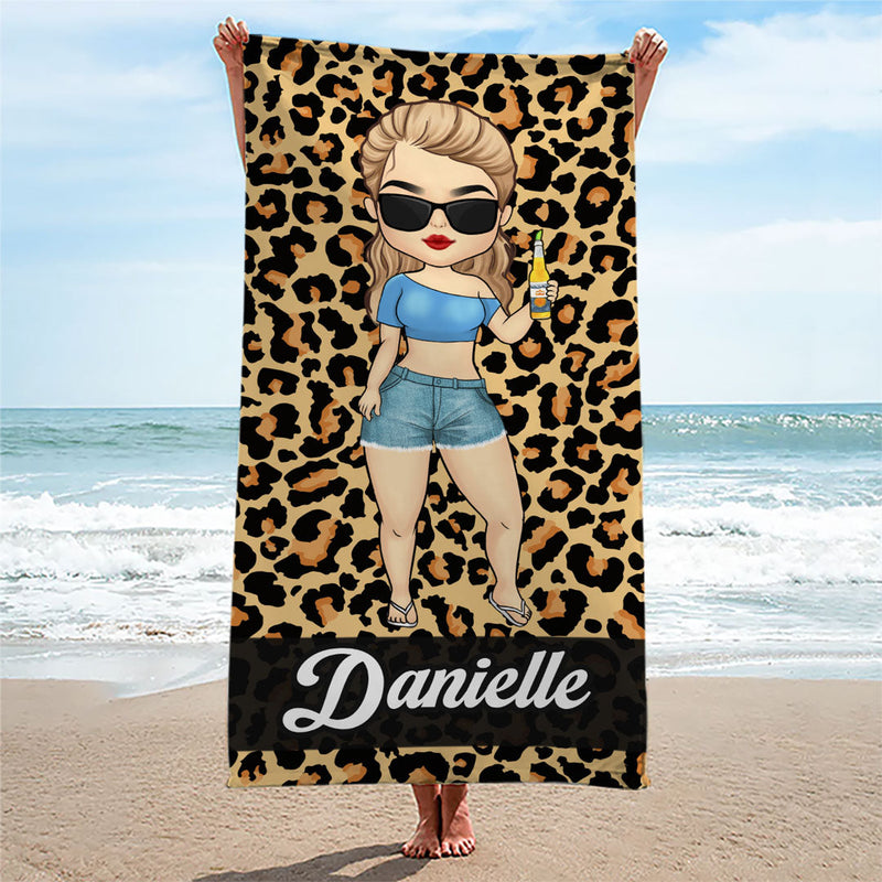 Custom Name Cartoon Girl Beach Gifts for Women - Personalized Beach Towel