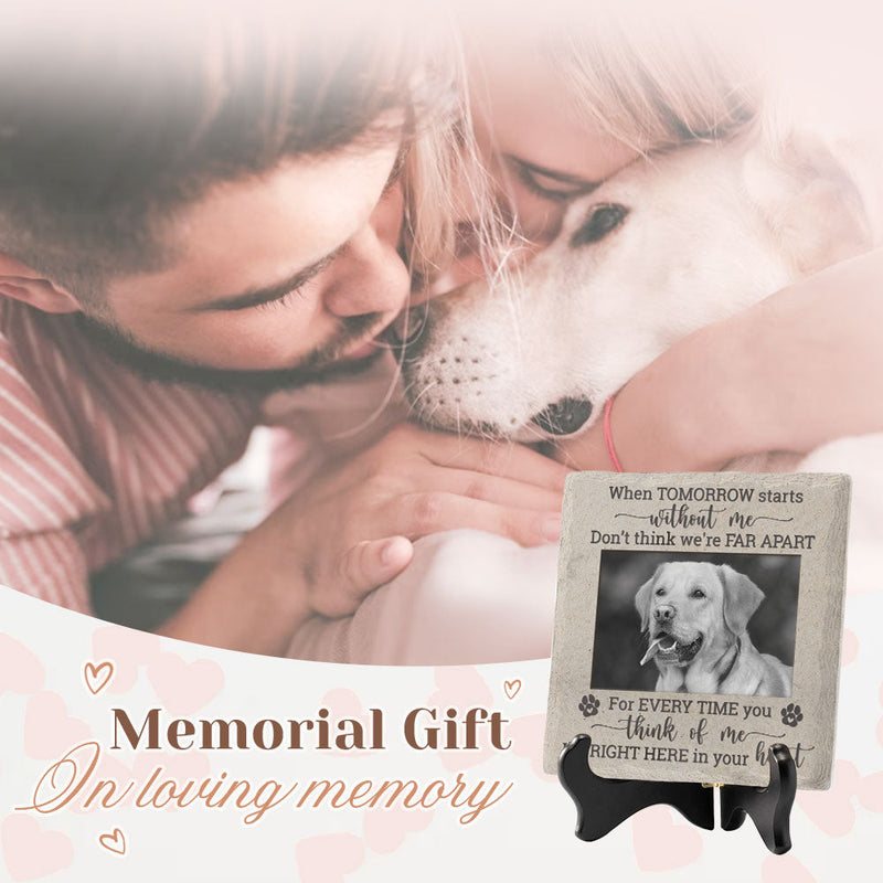 Custom Photo I'm Right Here In Your Heart - Memorial Personalized Custom Square Shaped Ceramic Plaque With Stand - Sympathy Gift, Gift For Pet Owners, Pet Lovers