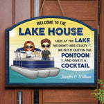 Custom Name Funny Lake House Pontoon Gifts for Couples - Personalized Wood Sign
