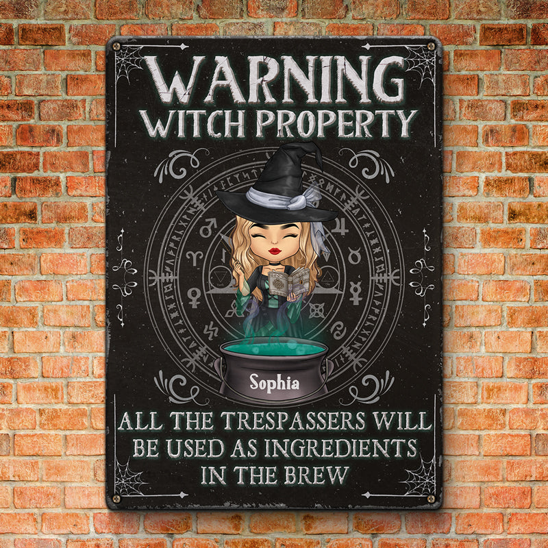 Custom Warning Witch Property Halloween Decor - Personalized Metal Sign