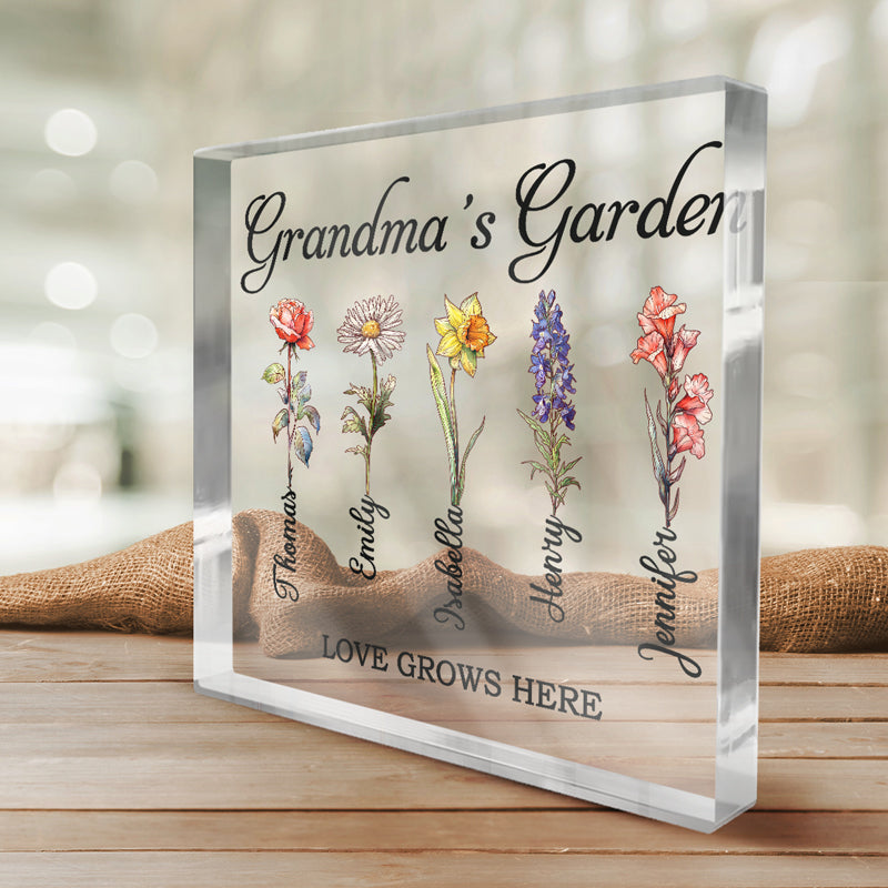 Love Grows In Grandma's Garden - Family Personalized Custom Square Shaped Acrylic Plaque - Birthday Gift For Grandma