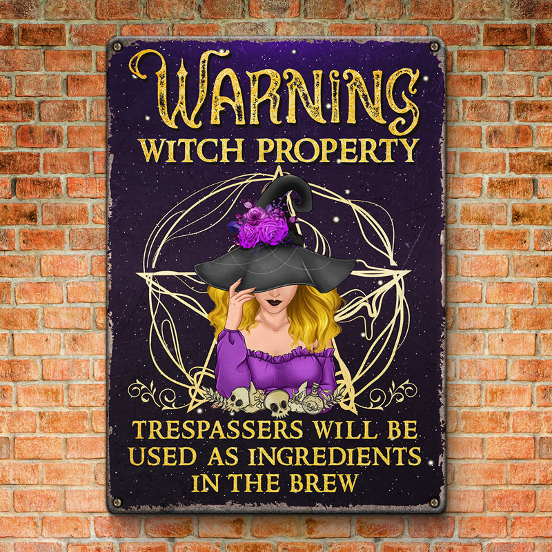 Witch Property Warning Halloween Decor - Metal Sign