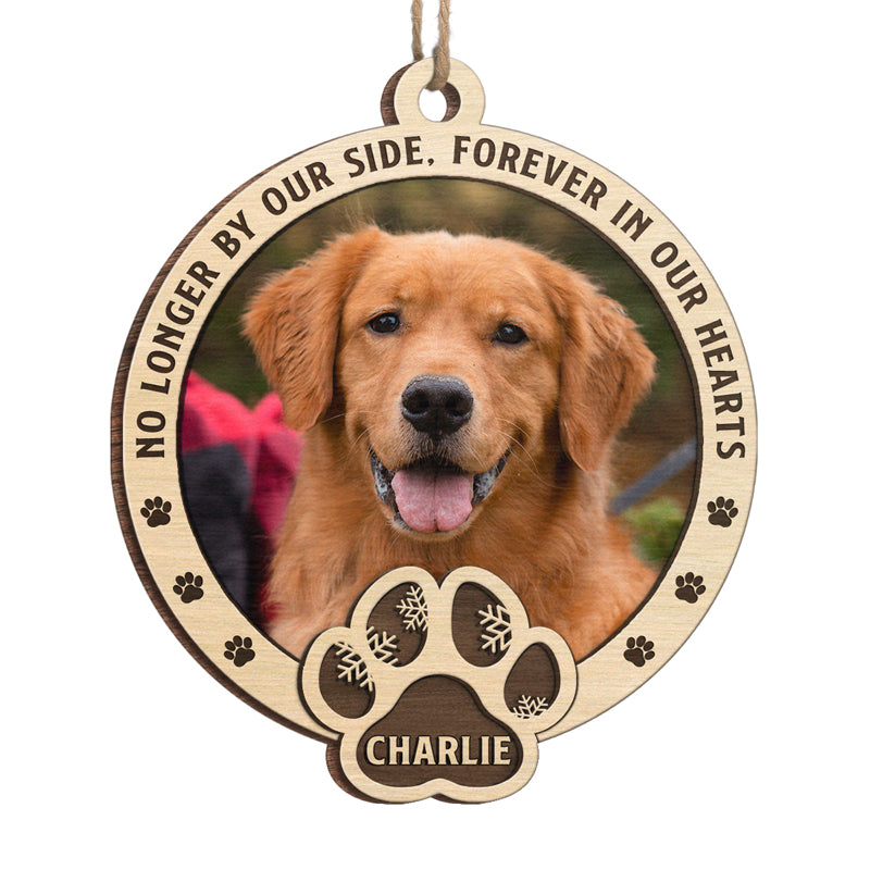 Custom Photo No Longer By Our Side, Forever In Our Hearts - Memorial Personalized Custom Ornament - Wood Custom Shaped - Christmas Gift, Sympathy Gift For Pet Owners, Pet Lovers
