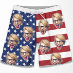 Custom Photo American Flag Couple Gifts - Personalized Couple Beach Shorts