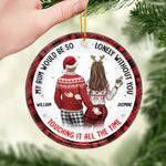 Custom Name Funny Bum Touching Christmas Gifts for Couples - Personalized Ceramic Ornament